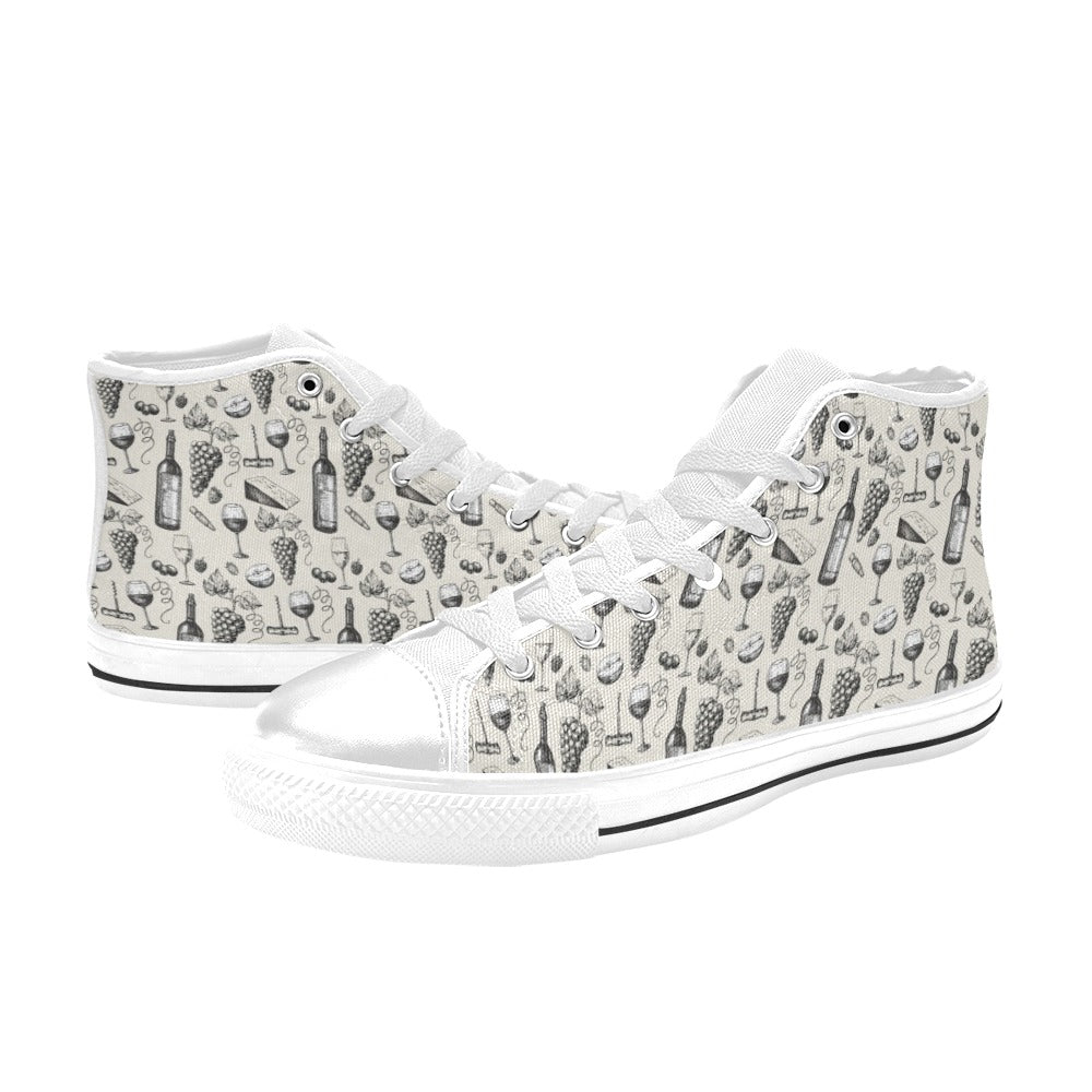 Wine Themed Print Design LKS306 High Top Women's White Shoes