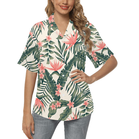 Tropical Flower Palm Leaves Women's Hawaiian Shirt