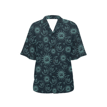 Sun Moon Magic Design Themed Print Women's Hawaiian Shirt