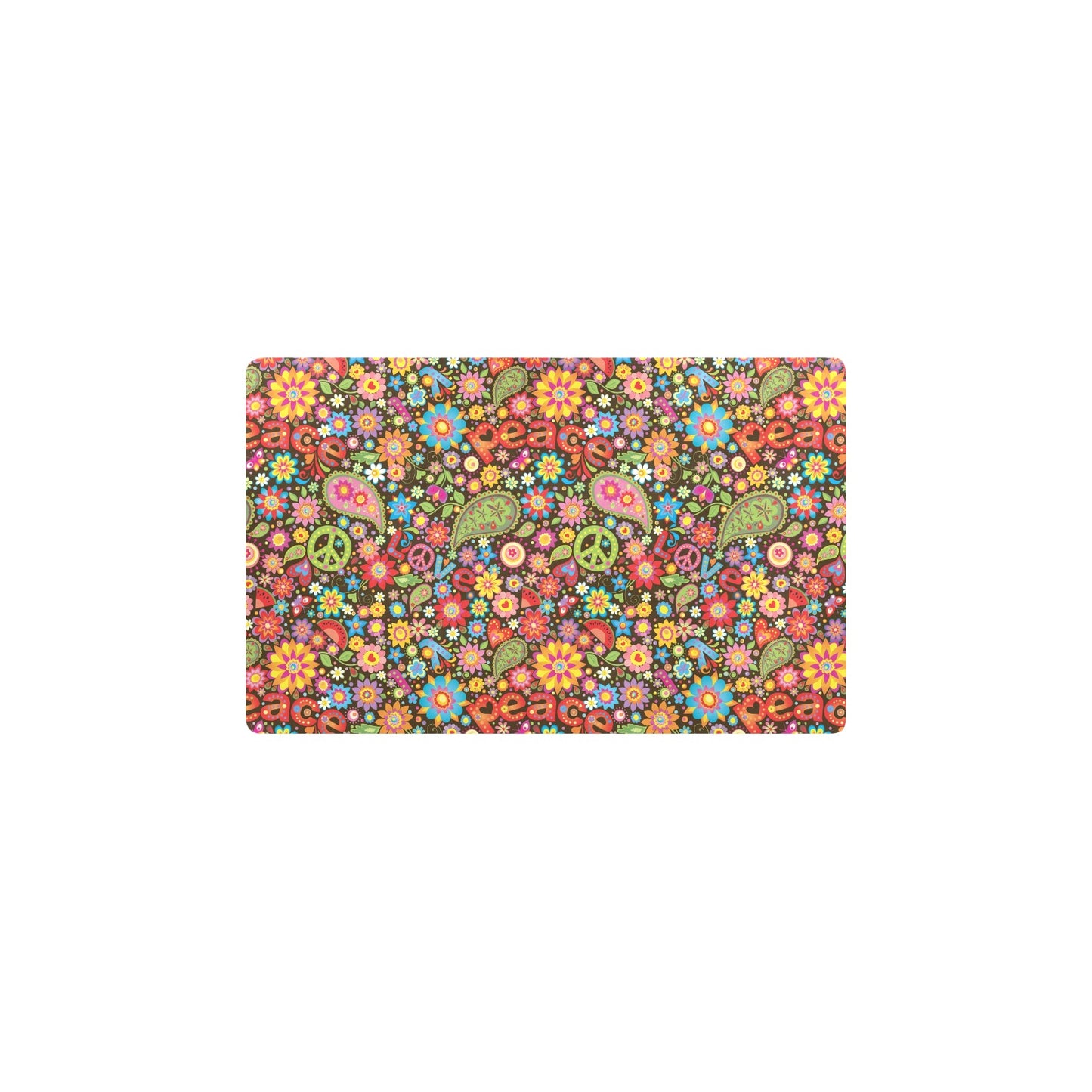 Flower Power Peace Paisley Themed Print Kitchen Mat