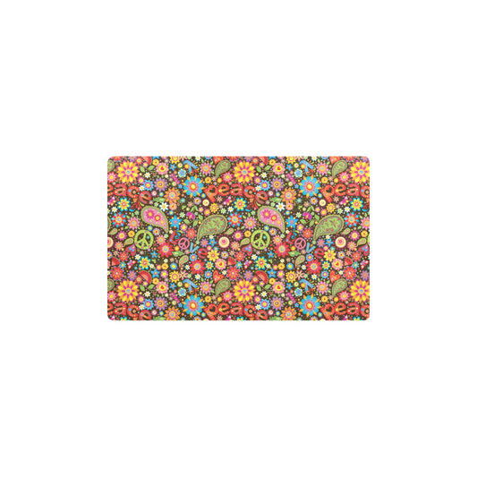 Flower Power Peace Paisley Themed Print Kitchen Mat