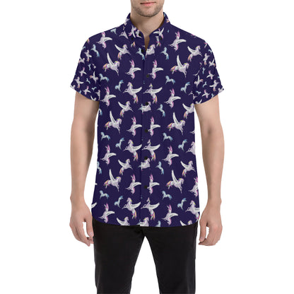Pegasus Pattern Print Design 02 Men's Short Sleeve Button Up Shirt