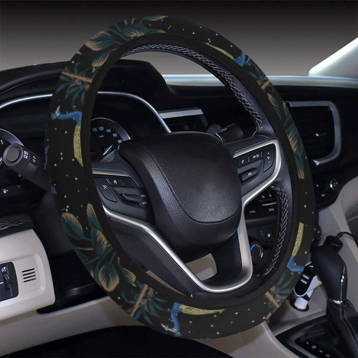 Rainforest Peacock Pattern Print Design A04 Steering Wheel Cover with Elastic Edge