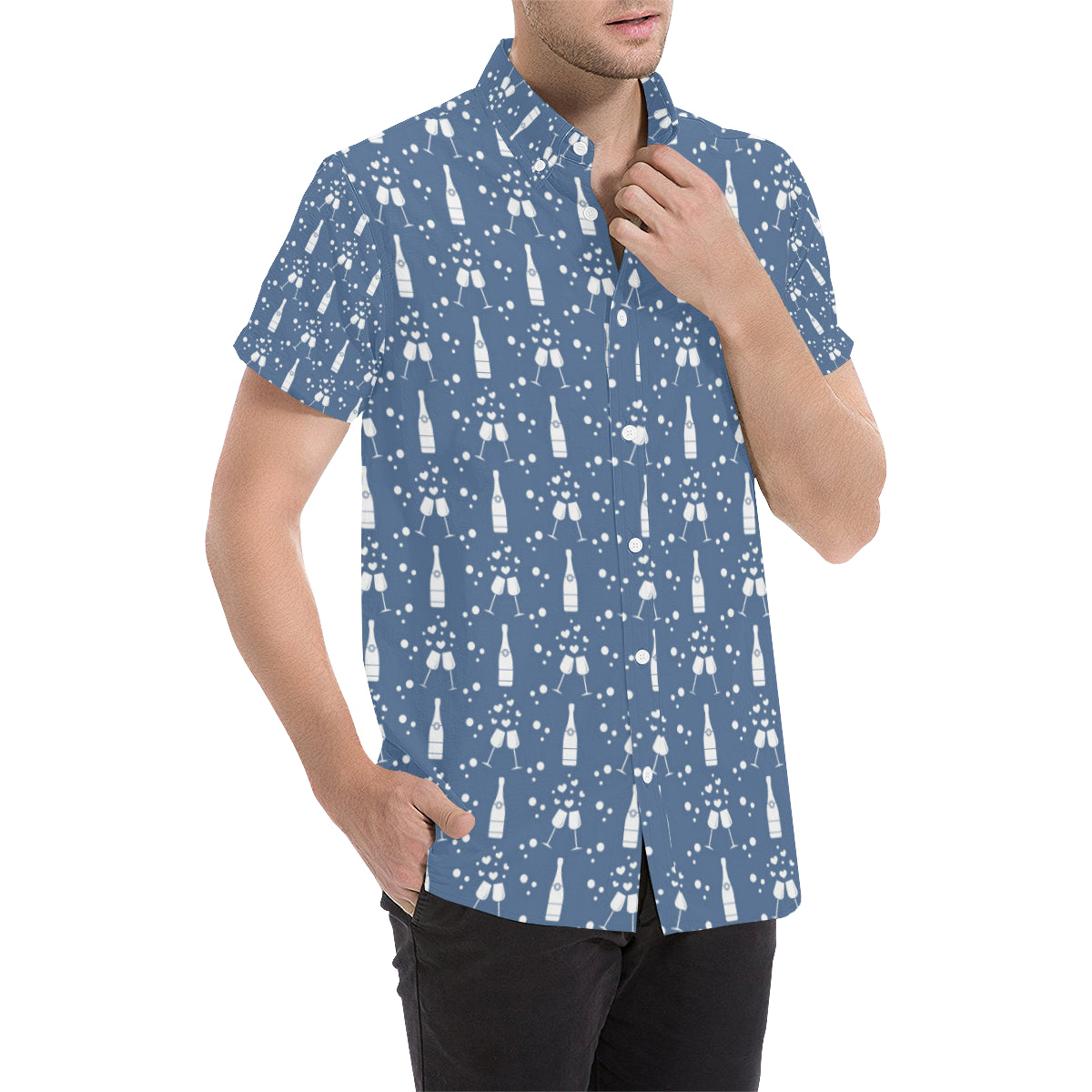 Champagne Pattern Print Design 05 Men's Short Sleeve Button Up Shirt