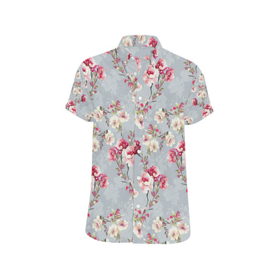 Summer Floral Pattern Print Design SF02 Men's Short Sleeve Button Up Shirt