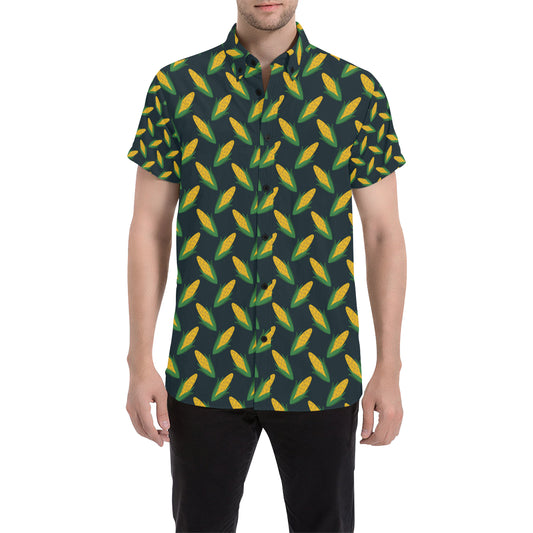Corn Pattern Print Design 02 Men's Short Sleeve Button Up Shirt