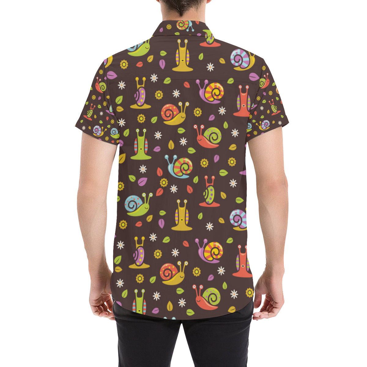 Snail Pattern Print Design 01 Men's Short Sleeve Button Up Shirt