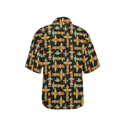 Totem Pole Cartoon Print Women's Hawaiian Shirt