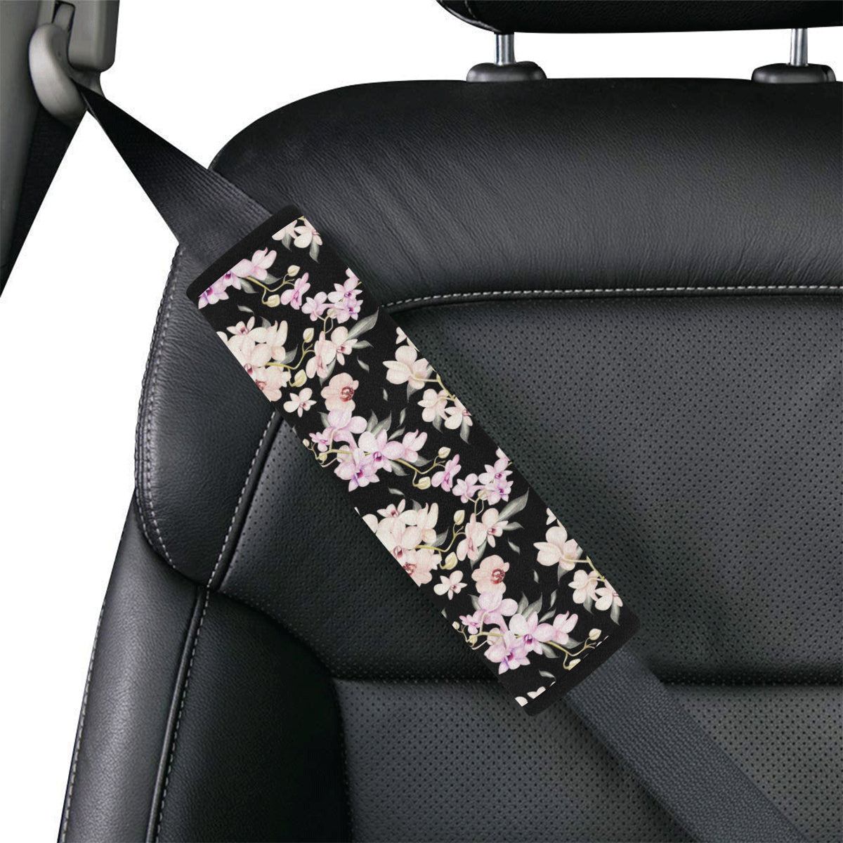 Orchid White Pattern Print Design OR03 Car Seat Belt Cover