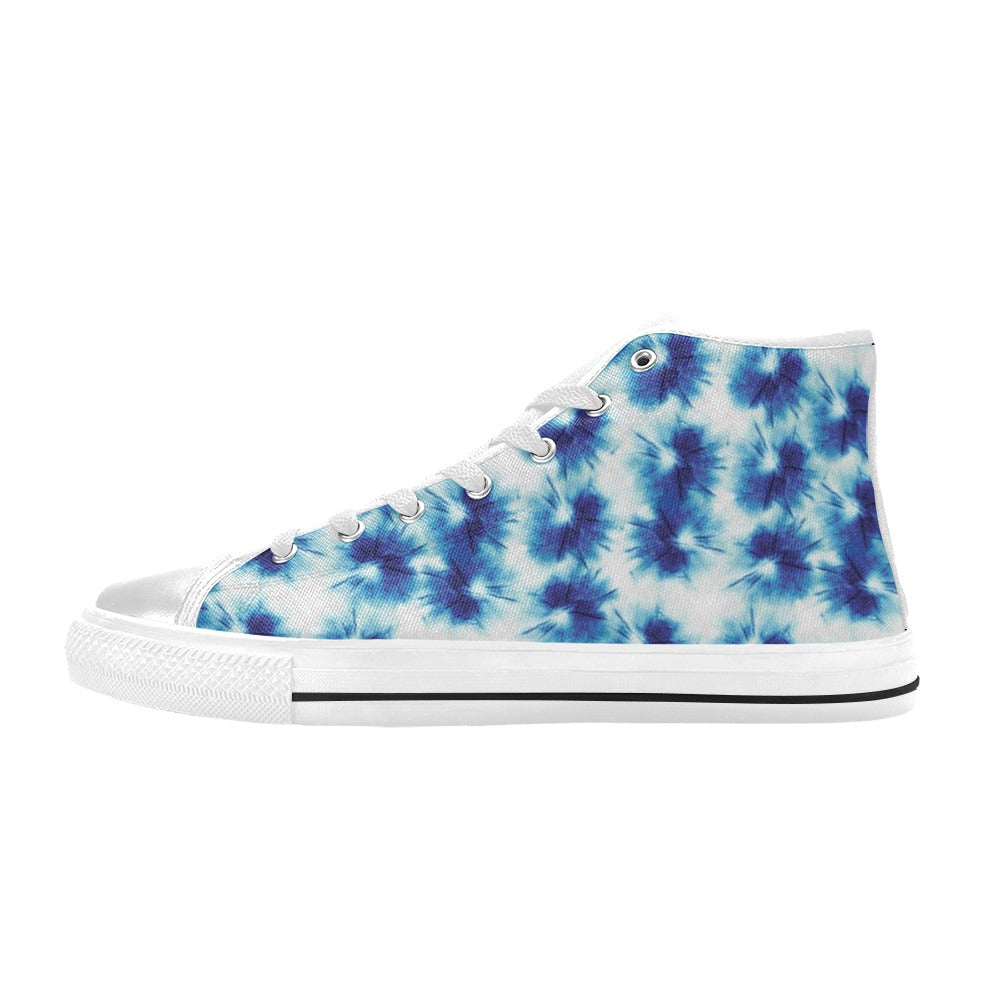 Tie Dye Blue Print Design LKS305 High Top Women's White Shoes