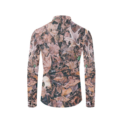 Camouflage Realistic Tree Leaf Print Men's Long Sleeve Shirt