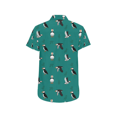 Puffin Pattern Print Design A02 Men's Short Sleeve Button Up Shirt