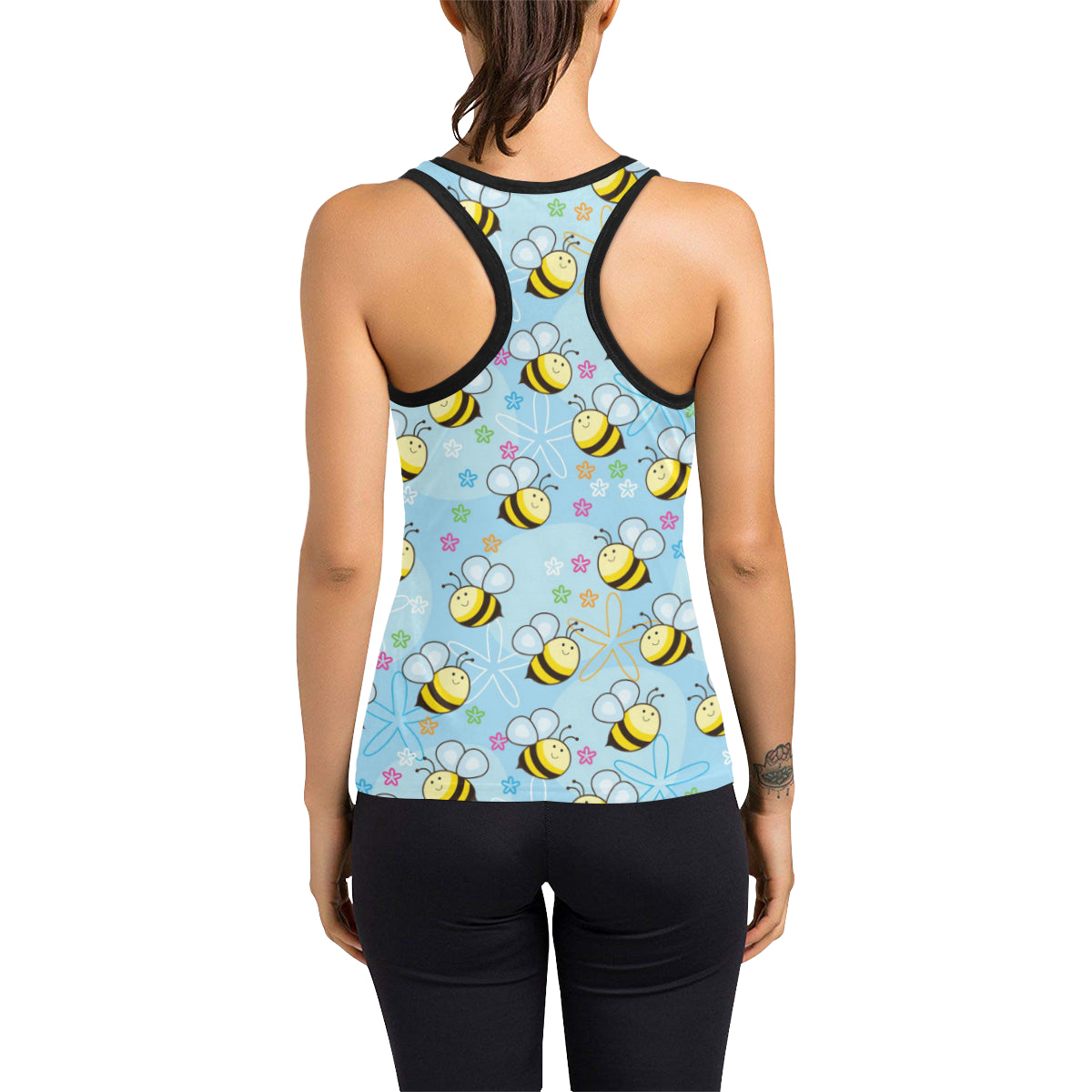 Bee Pattern Print Design BEE03 Women's Racerback Tank Top