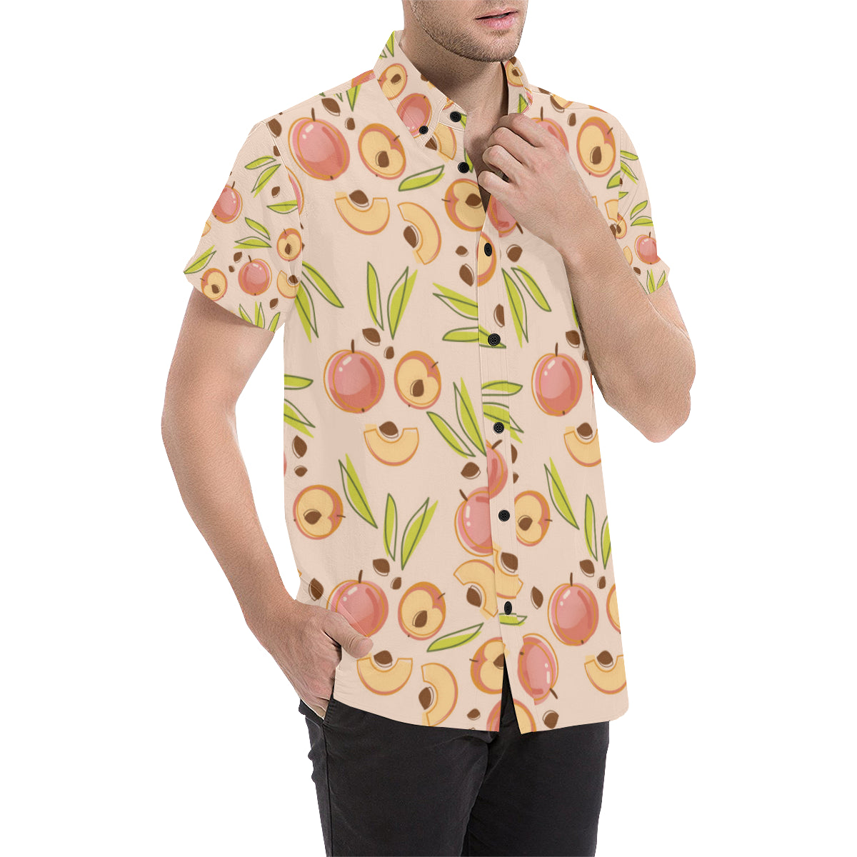 Peach Pattern Print Design A01 Men's Short Sleeve Button Up Shirt
