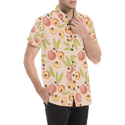 Peach Pattern Print Design A01 Men's Short Sleeve Button Up Shirt