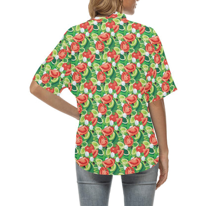 Vegan Salad Themed Design Print Women's Hawaiian Shirt