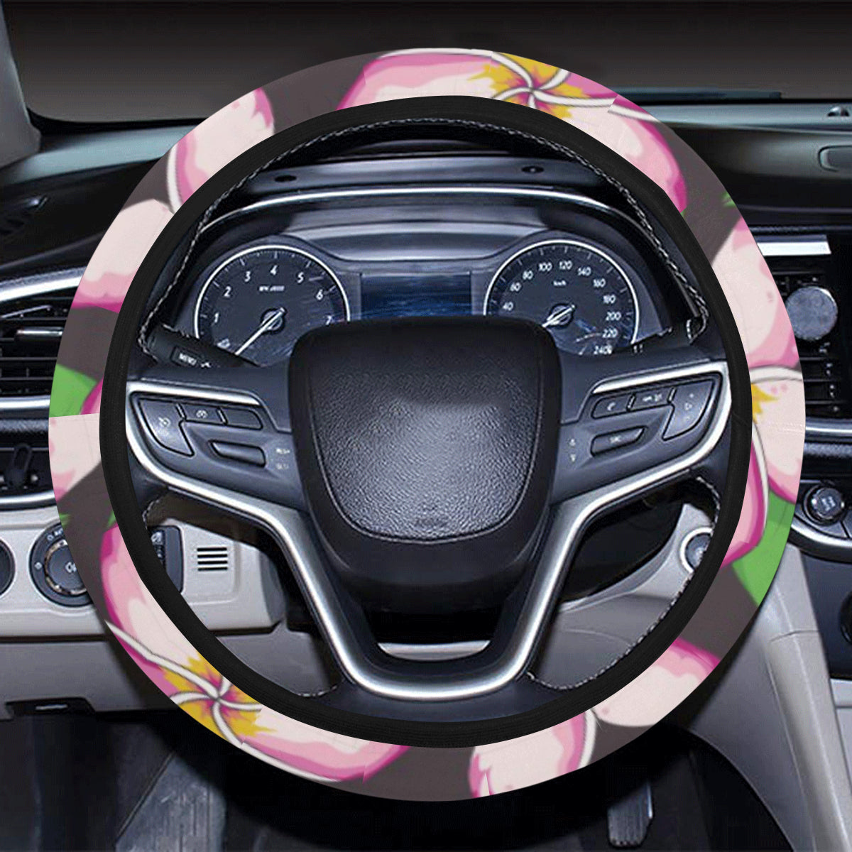 Pink Plumeria Pattern Print Design PM019 Steering Wheel Cover with Elastic Edge