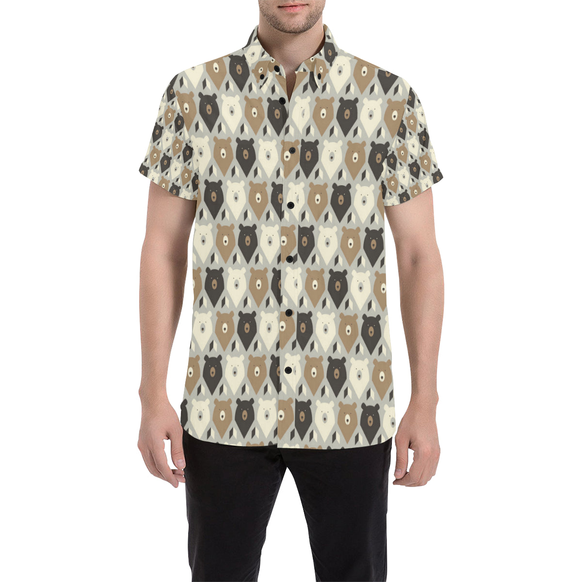 Bear Pattern Print Design 04 Men's Short Sleeve Button Up Shirt