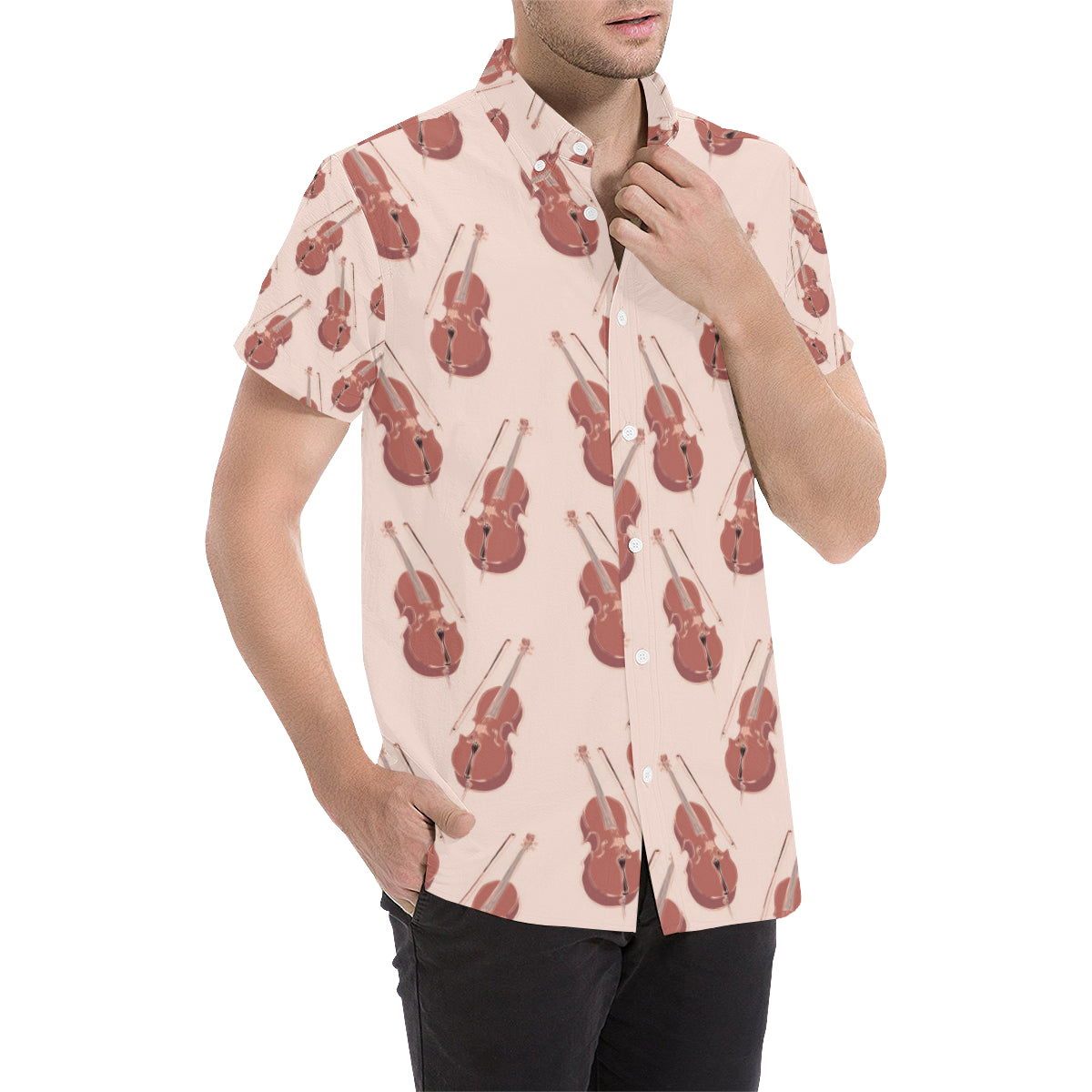 Cello Pattern Print Design 03 Men's Short Sleeve Button Up Shirt