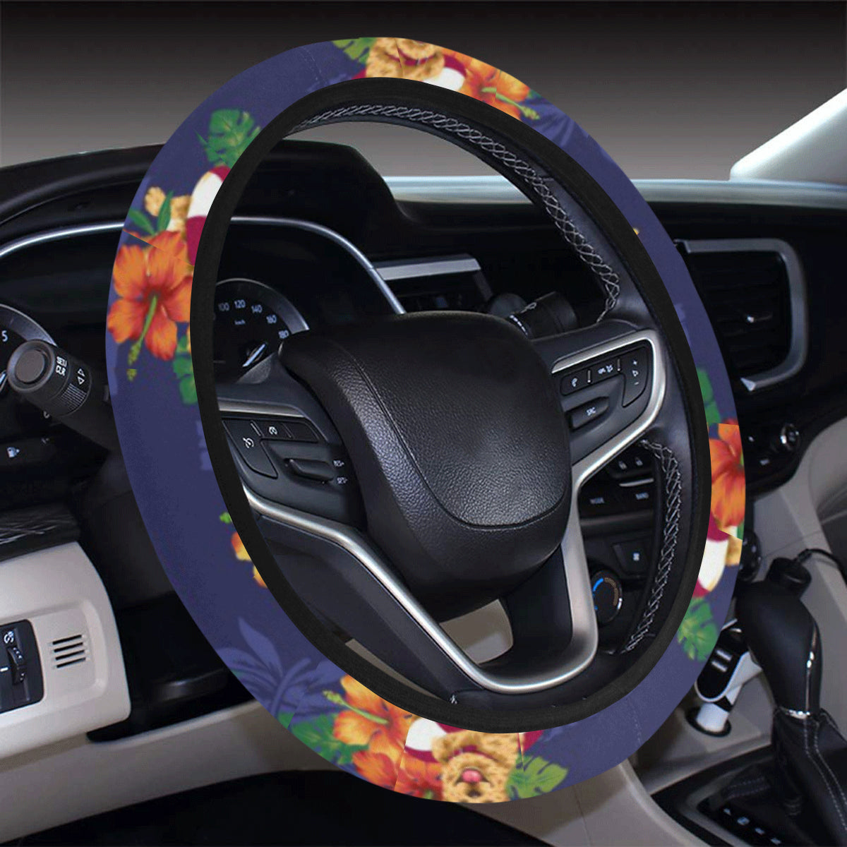 Hawaiian Themed Pattern Print Design H02 Steering Wheel Cover with Elastic Edge