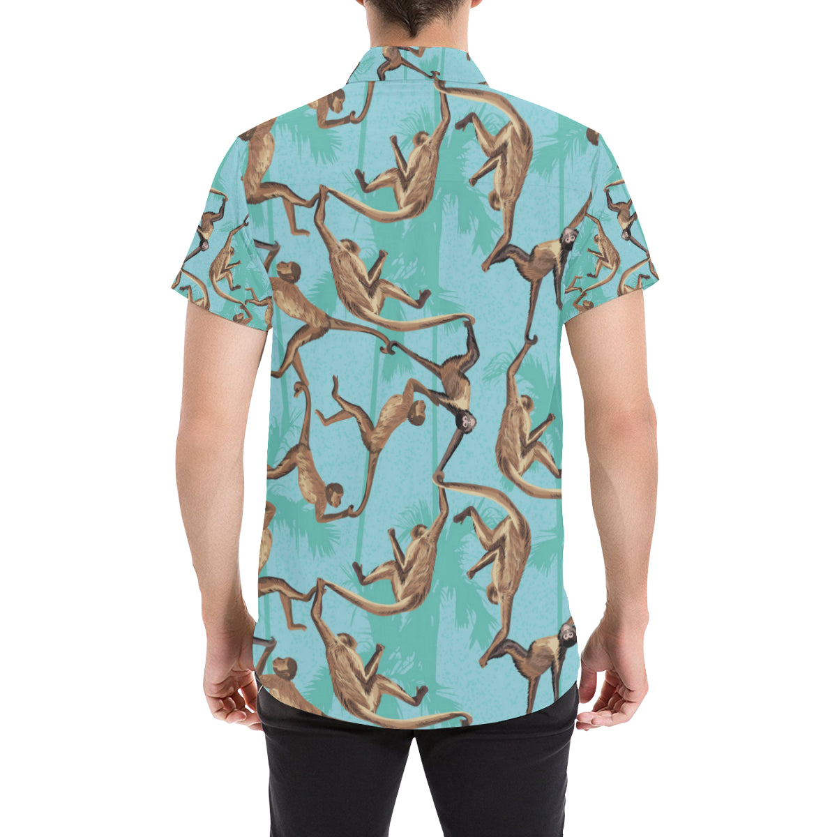 Monkey Pattern Print Design 04 Men's Short Sleeve Button Up Shirt