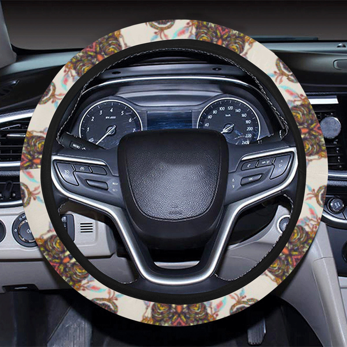 Wolf Tribal Dream Catcher Design Print Steering Wheel Cover with Elastic Edge