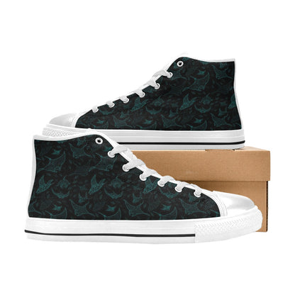 Manta Ray Print Design LKS402 High Top Women's White Shoes