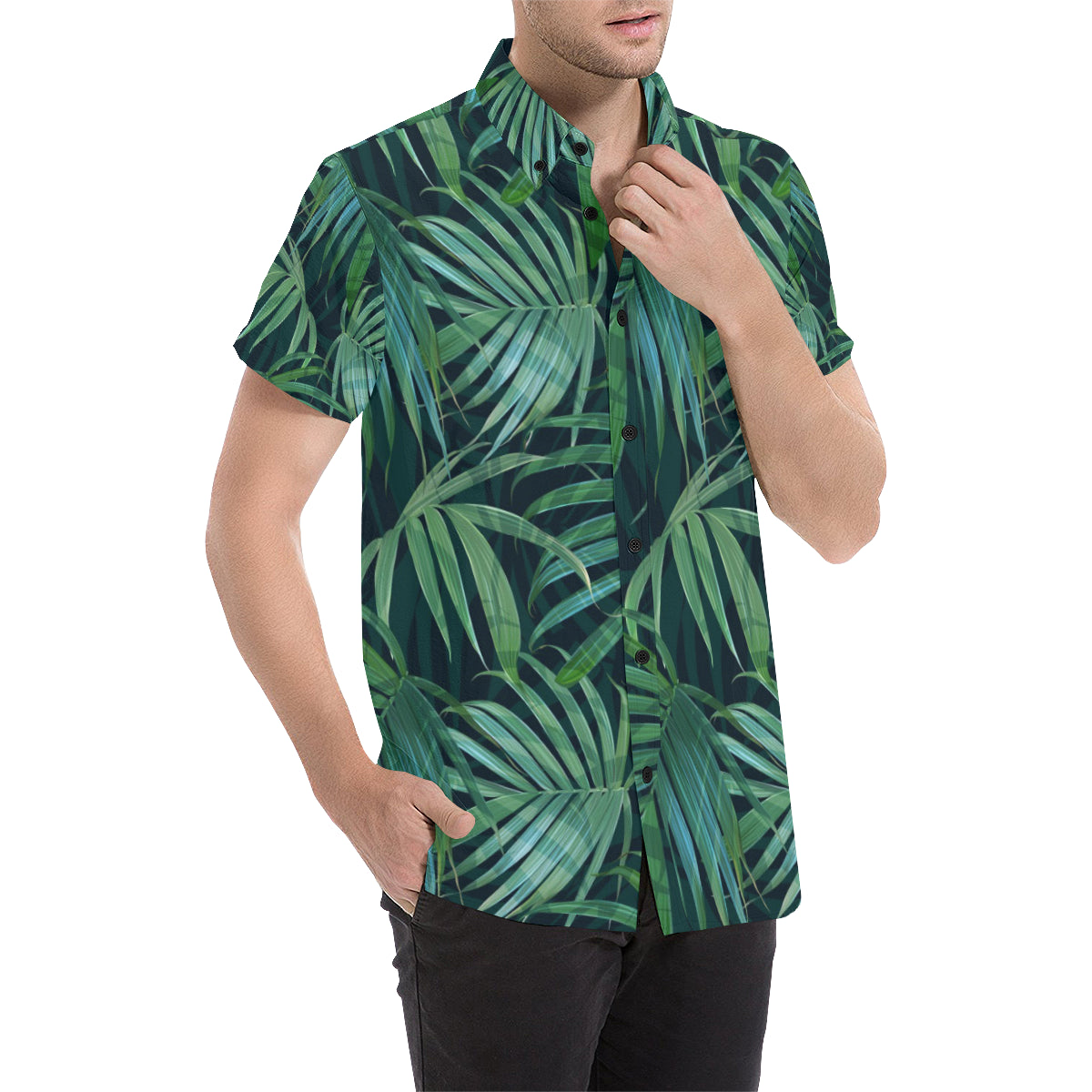 Tropical Flower Pattern Print Design TF011 Men's Short Sleeve Button Up Shirt
