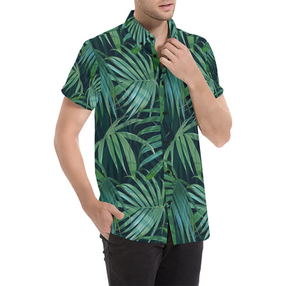 Tropical Flower Pattern Print Design TF011 Men's Short Sleeve Button Up Shirt