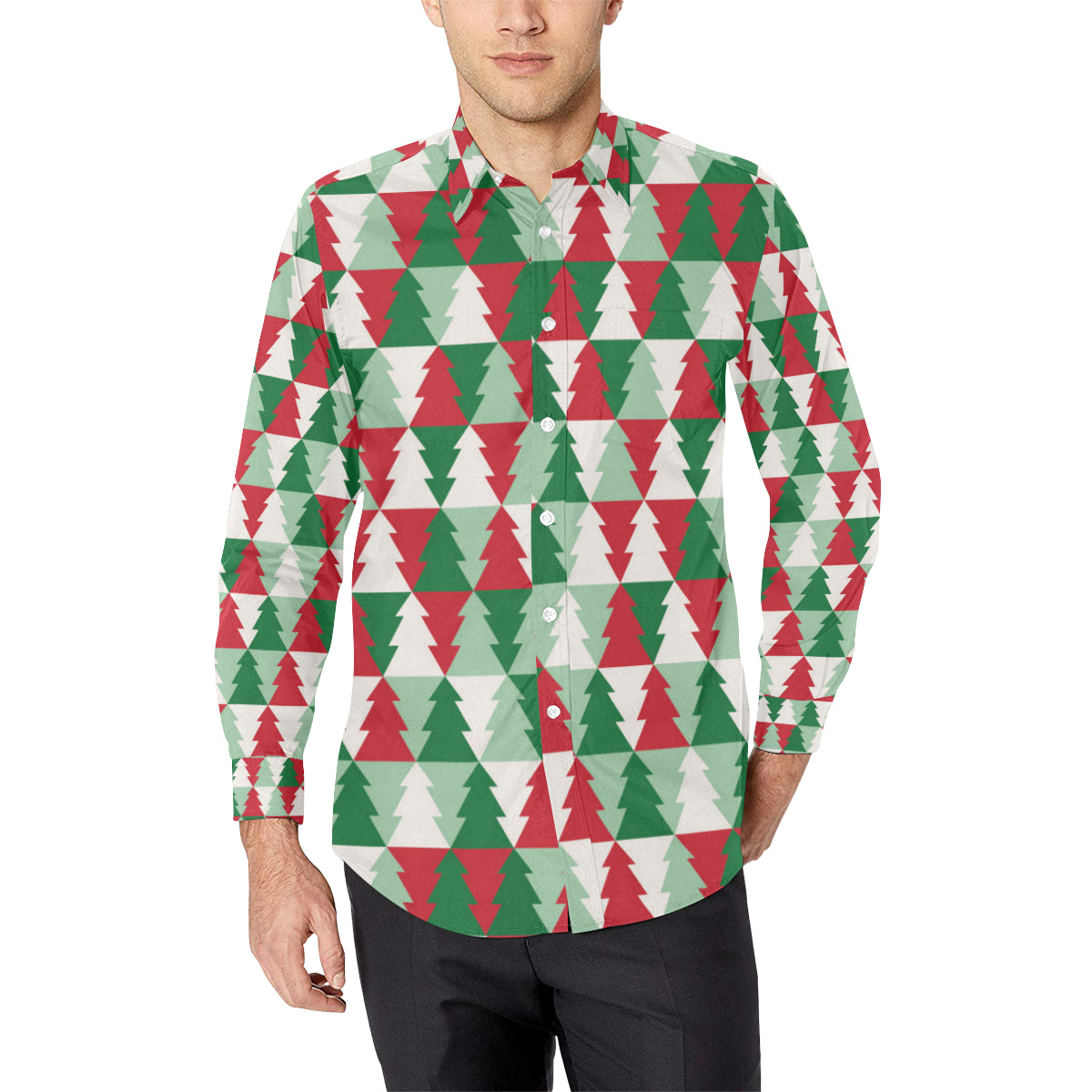 Christmas Tree Pattern Print Design 01 Men's Long Sleeve Shirt