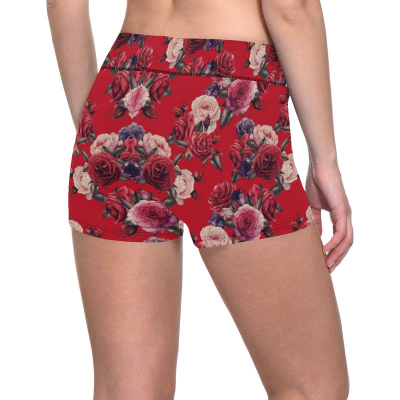 Rose Red Pattern Print Design RO07 Yoga Shorts