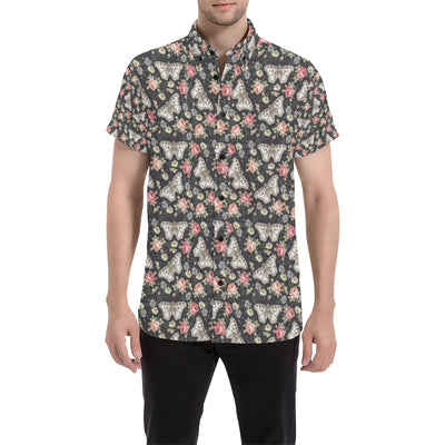 Butterfly Flower Pattern Print Design 07 Men's Short Sleeve Button Up Shirt