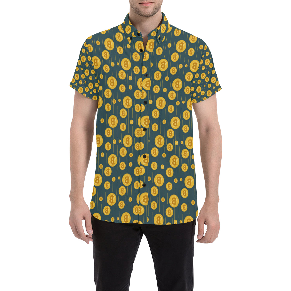 Bitcoin Pattern Print Design 01 Men's Short Sleeve Button Up Shirt
