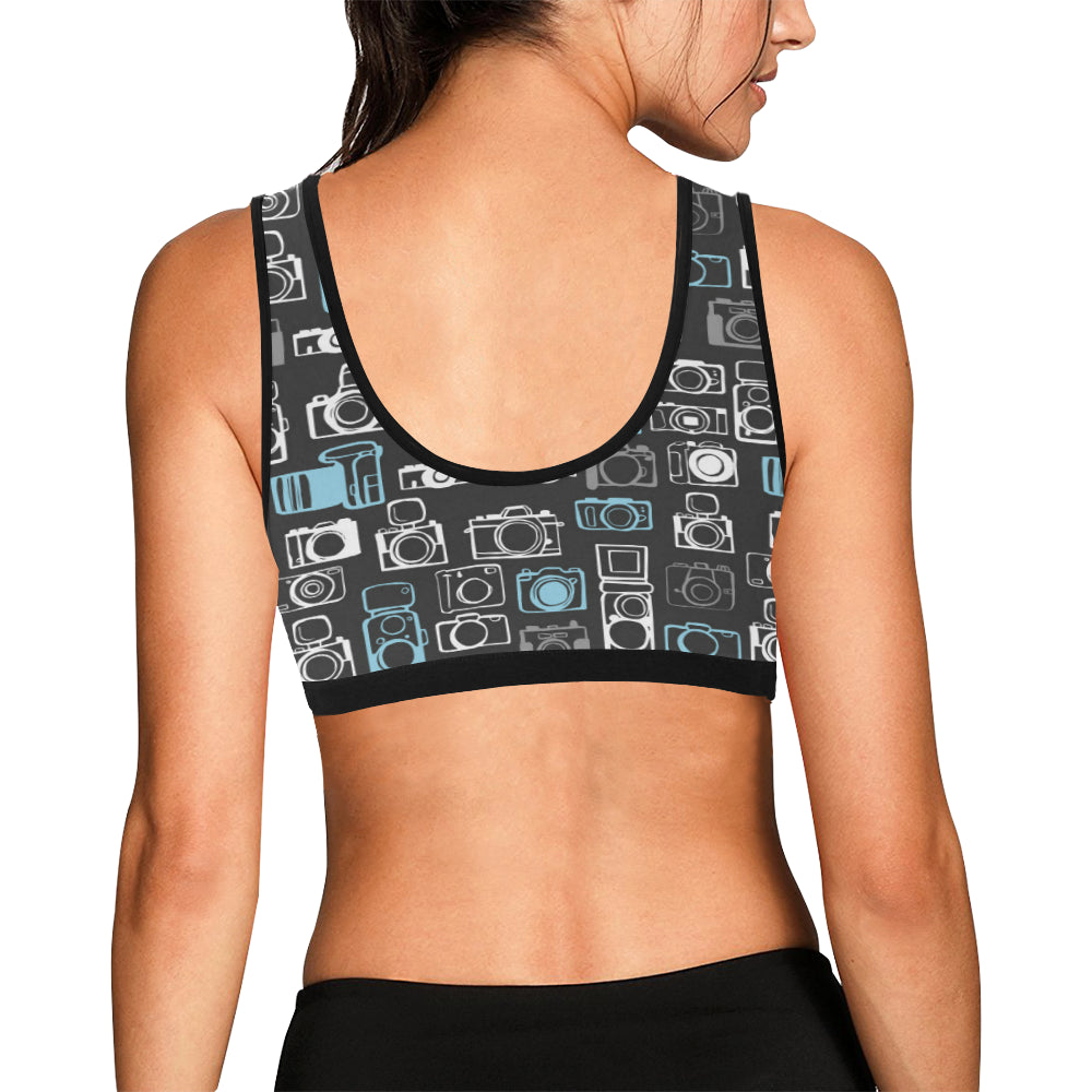 Camera Pattern Print Design 04 Sports Bra