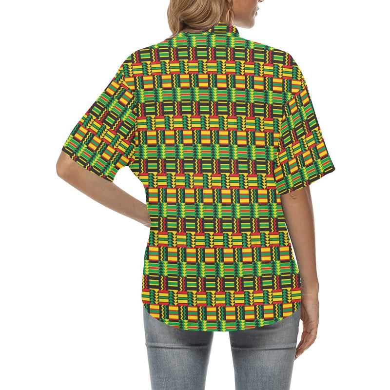 African Zip Zag Print Pattern Women's Hawaiian Shirt