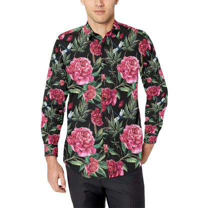 Peony Pattern Print Design PE04 Men's Long Sleeve Shirt