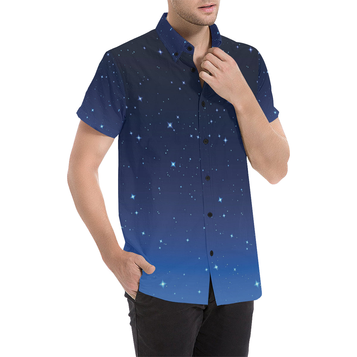 Night sky Pattern Print Design A01 Men's Short Sleeve Button Up Shirt