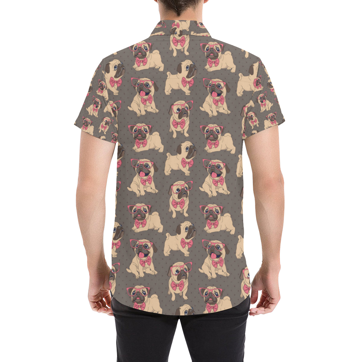 Pug Pattern Print Design A05 Men's Short Sleeve Button Up Shirt
