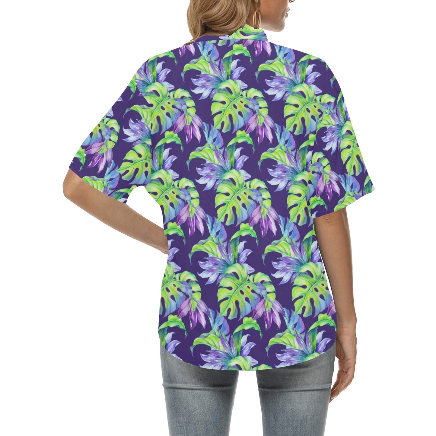 Tropical Flower Pattern Print Design TF019 Women's Hawaiian Shirt