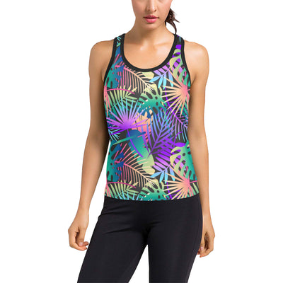 Neon Flower Tropical Palm Leaves Women's Racerback Tank Top