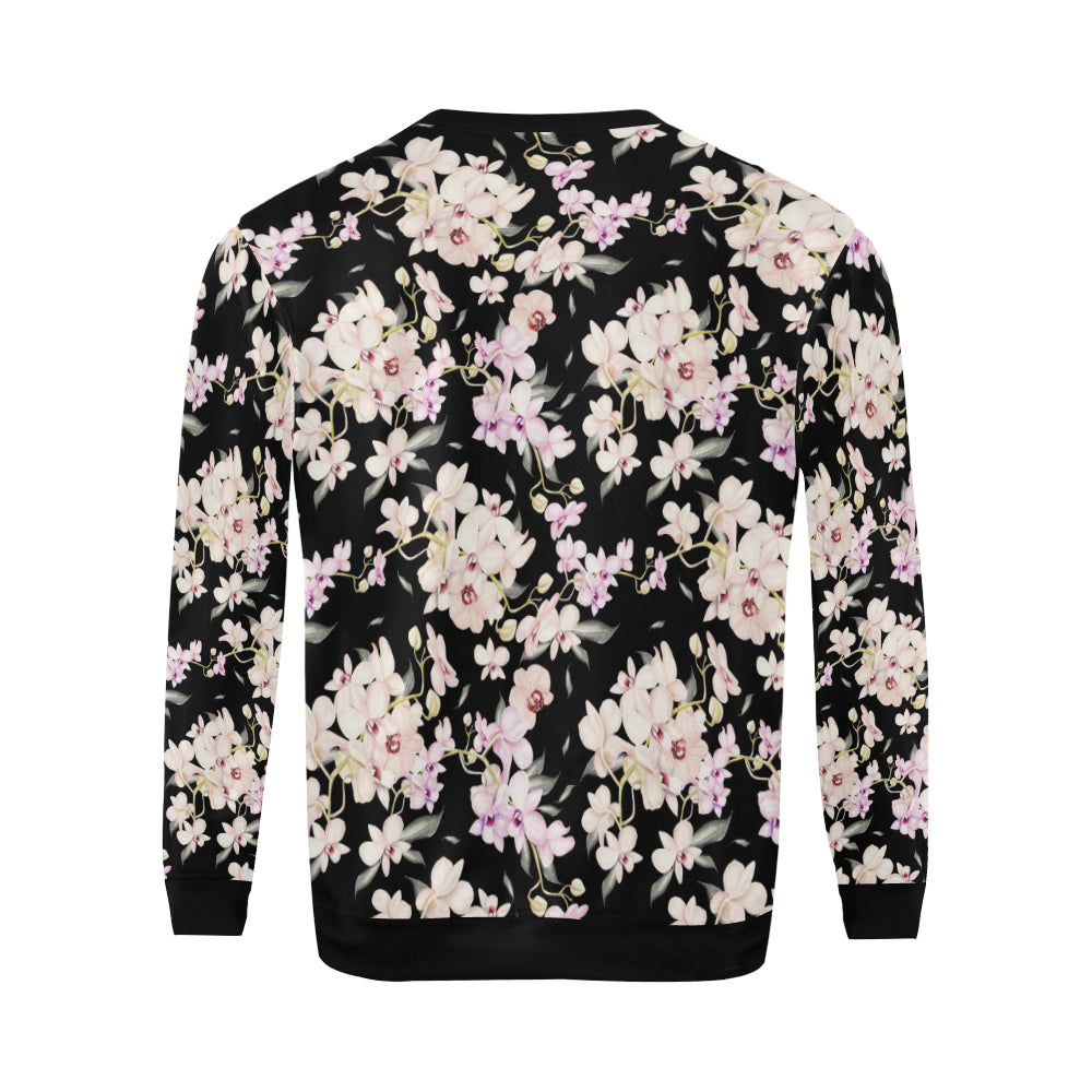 Orchid White Pattern Print Design OR03 Men Long Sleeve Sweatshirt