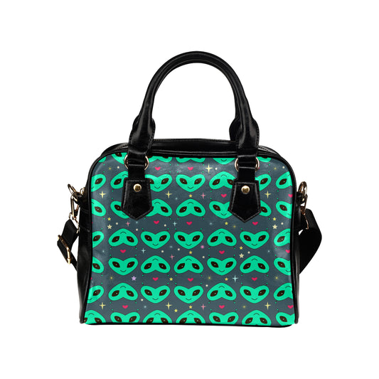 Alien Head Heart Pattern Print Design 03 Shoulder Handbag