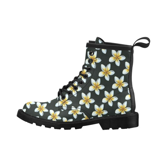 White Plumeria Pattern Print Design PM022 Women's Boots