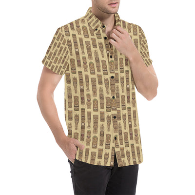 Totem Tiki Style Themed Design Men's Short Sleeve Button Up Shirt