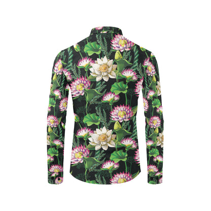 Water Lily Pattern Print Design WL010 Men's Long Sleeve Shirt