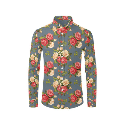 Rose Pattern Print Design RO017 Men's Long Sleeve Shirt