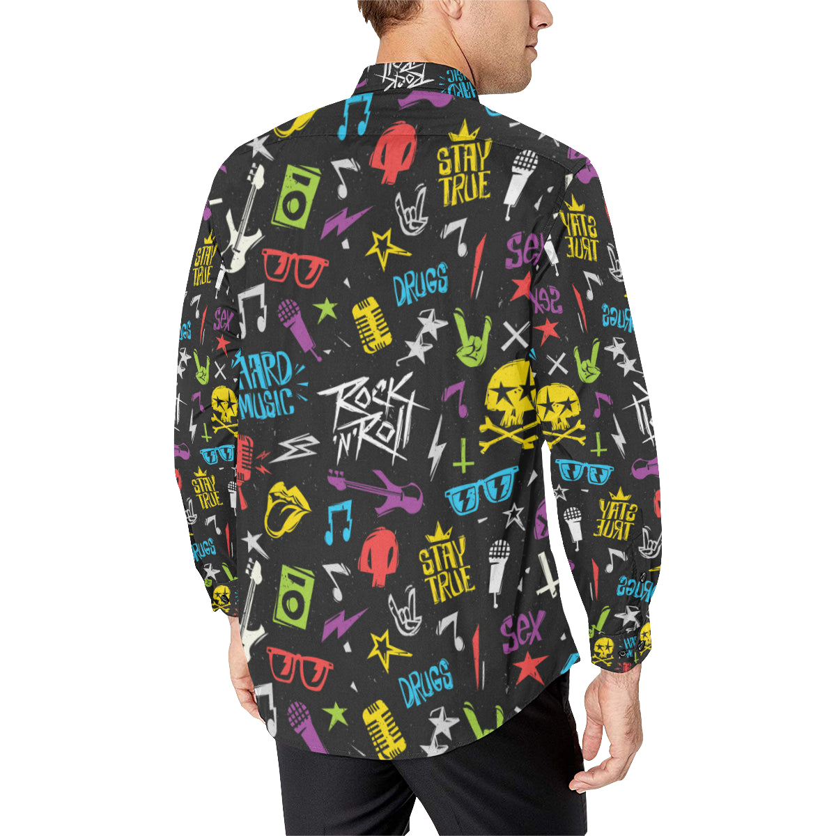 Rock and Roll Pattern Print Design A02 Men's Long Sleeve Shirt