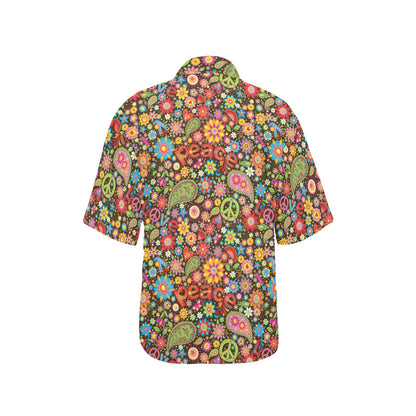 Flower Power Peace Paisley Themed Print Women's Hawaiian Shirt