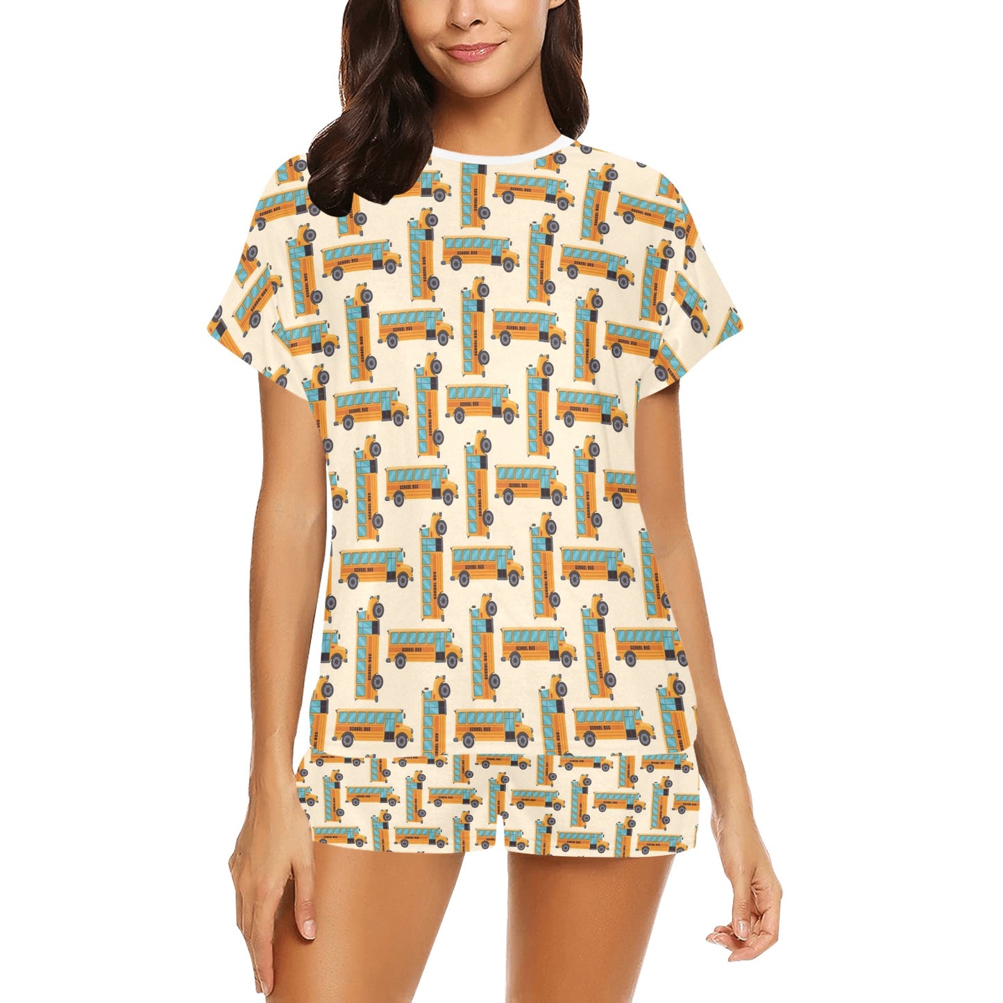 School Bus Print Design LKS305 Women's Short Pajama Set
