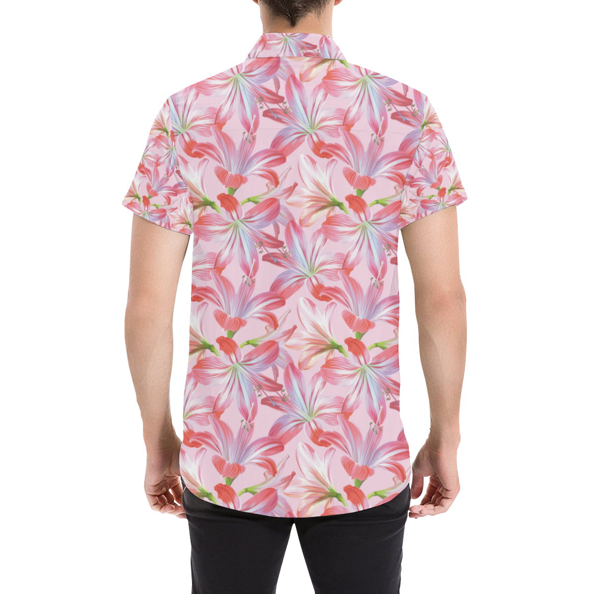 Amaryllis Pattern Print Design 02 Men's Short Sleeve Button Up Shirt